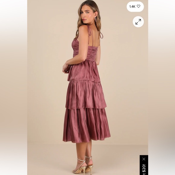 Lulus Tennon Dusty Rose Plisse Tiered Midi Dress - Picture 2 of 7